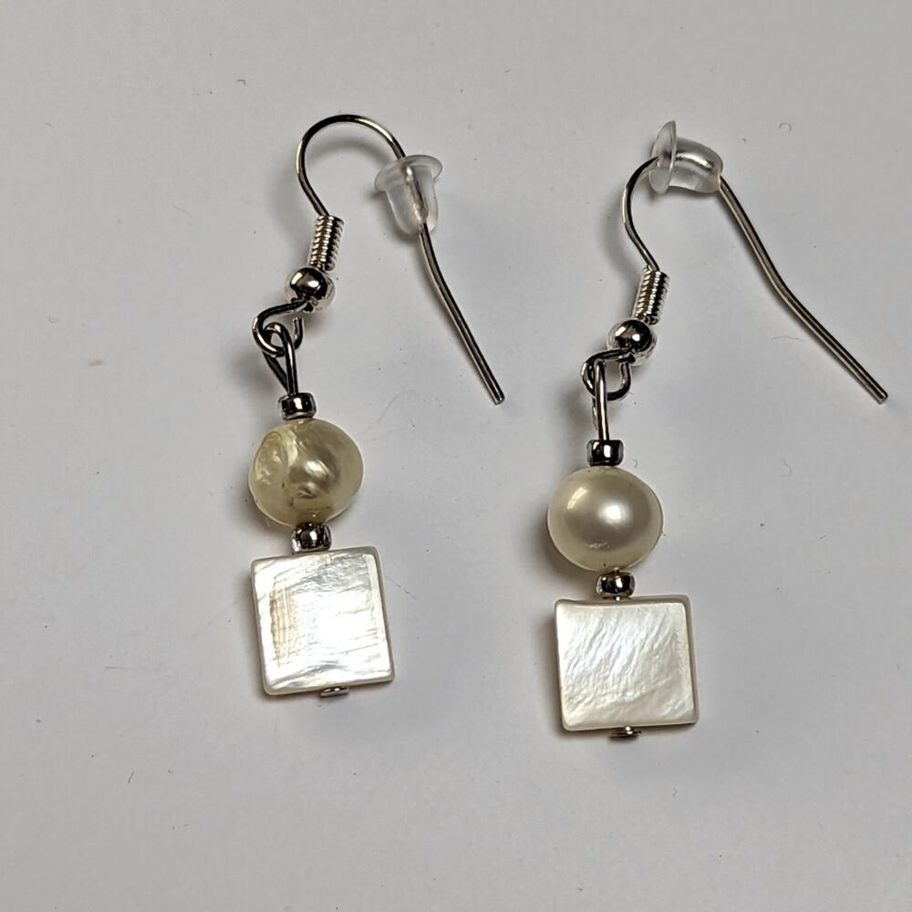 Artisan Made Freshwater Baroque Pearl Mother of Pearl Dangle Pierced Earrings